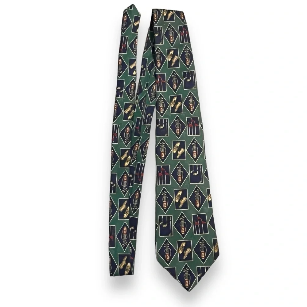 Vintage Tommy Hilfiger Neck Tie 100% Silk Novelty Golf Print Green Made in USA